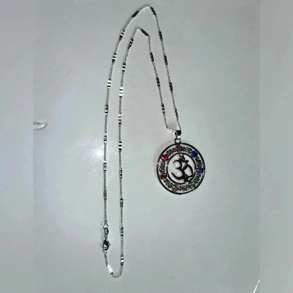 925 sterling silver chain,multi color stone pendant yoga Aum mediation - Picture 13 of 16